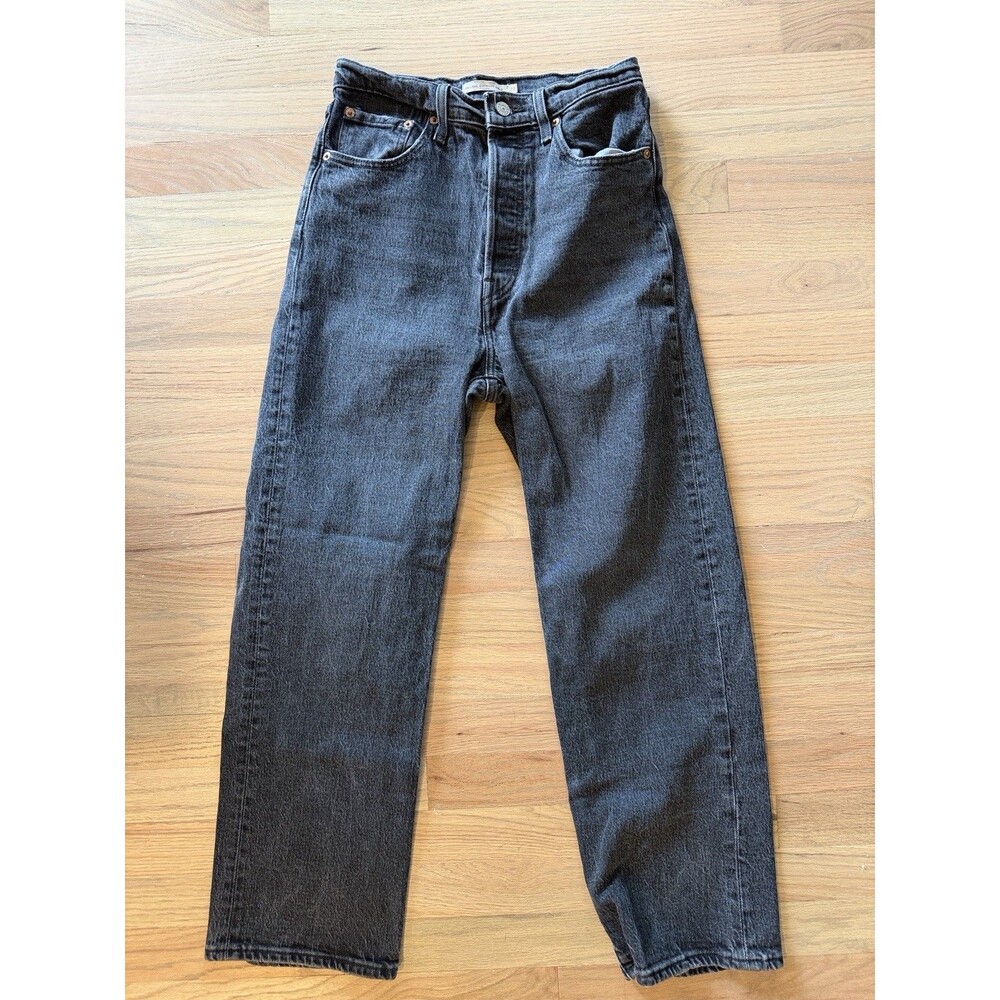 Levi's Ribcage Straight Ankle High Rise Gray Denim Jeans Cotton Button Logo